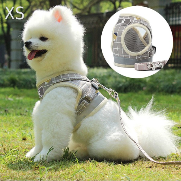 Mjukt mesh vadderat hundsele med koppel Reflexväst för liten medelstor hundkatt Gray L