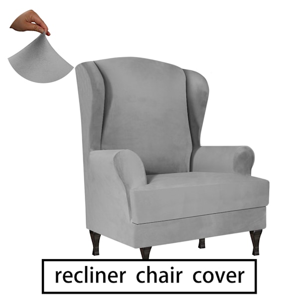 Hög elastisk mjuk mocka Wingback cover Halkfri enfärgad Stretch-skydd för sluttande arm King Back stol Light Grey