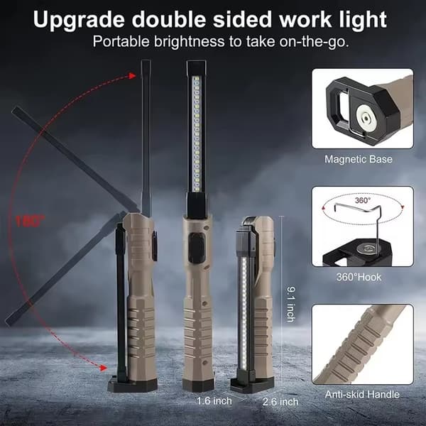 Multifunksjonelle sammenleggbare arbeidslamper med magnetisk base, håndfri mekanikerlampe Black