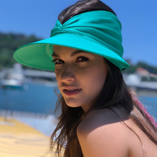Sommer Dame Solhat Pakkelig Stor Skygge Solskærm Hatte Dame Sommer UV Beskyttelse Strandkasket Green