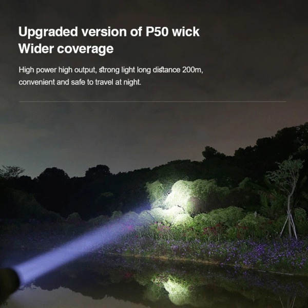Uppladdningsbar LED-ficklampa med krok-nödfackla för campingvandring GT-10 (1800mAh)