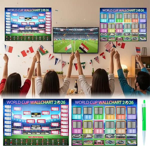 Til VM-kampprogramplakat 2026 Fodboldoversigt 58x42cm Fodboldkampprogramplakat med akvarelpen A