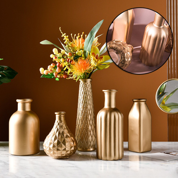 Blomstervaser i gyllene glas olika former Enkelt innovativt arrangemang Moderna  vaser för hemkontorsdekoration E 2780 | E | Fyndiq