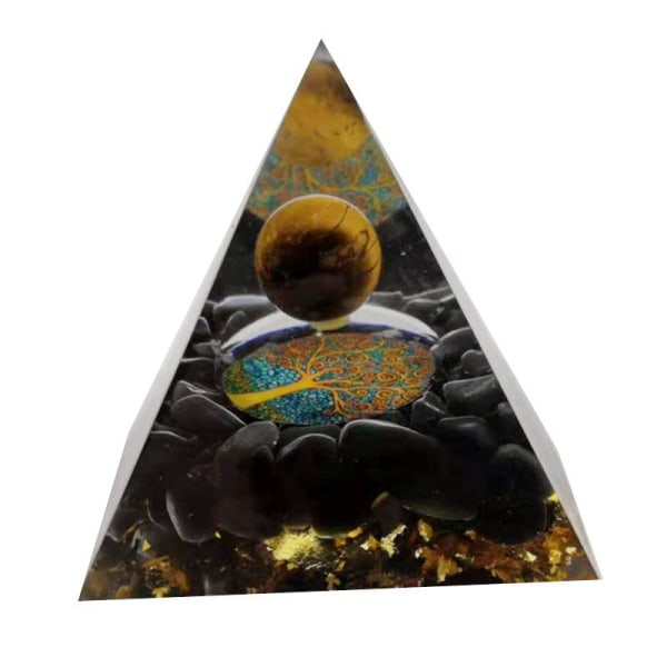 Livets träd Orgone Pyramid Ametist Peridot Healing Crystal Energy Orgonite Pyramid EMF-skydd Meditationsverktyg Dark Gray L