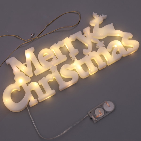 Merry Christmas Letters LED-lampor 45cm Hängrep Drivs av Knapp Batteri För Julfest Födelsedag Heminredning Warm White Built-in Button Battery