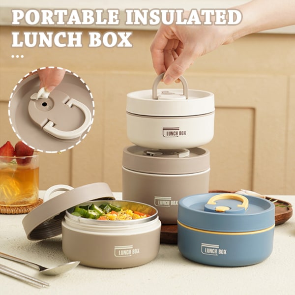 Isolerad Lunchbox Rostfritt stål Liner Bento Box Portabel Lunchbox med stor kapacitet Beige Large