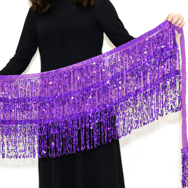 Dam Magdans Paljett Hip Scarf Boho Style Party Kostym För Dansfester Purple