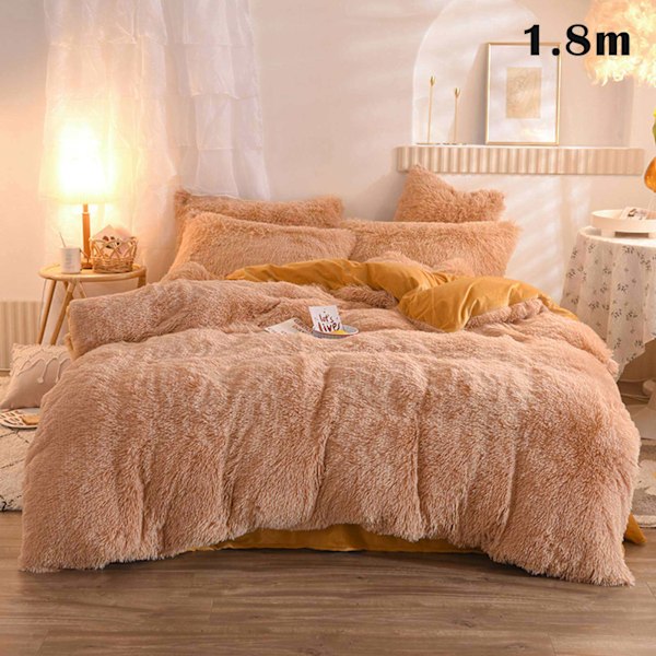 4 st/ set Färgglada fluffiga sängkläder Set Långt plysch cover Lakan Örngott Set Camel 1.8m