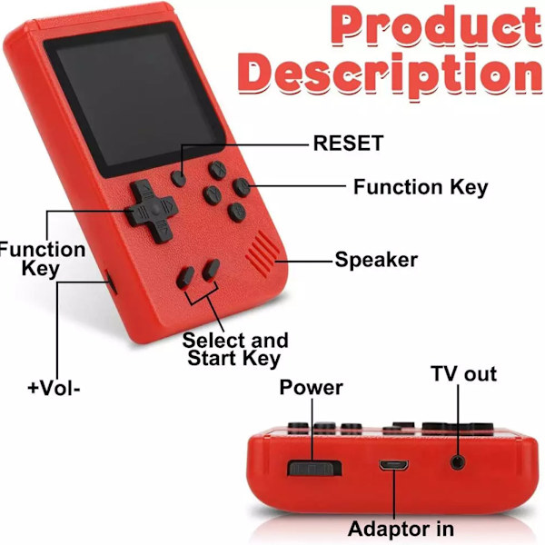 400/500/800 i 1 handhållen spelkonsol Bärbar klassisk retro 3-tums skärm spelmaskin BK with gamepad