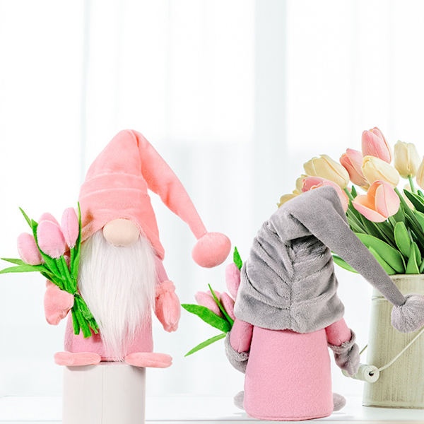 Söta dvärgtulpaner Dockor Återanvändbara robusta mjuka prydnadsföremål för mors dag inredning Hem Fönster dekoration Gray and Pink