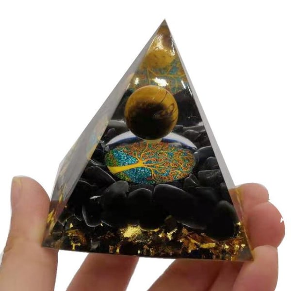 Livets träd Orgone Pyramid Ametist Peridot Healing Crystal Energy Orgonite Pyramid EMF-skydd Meditationsverktyg Dark Khaki L