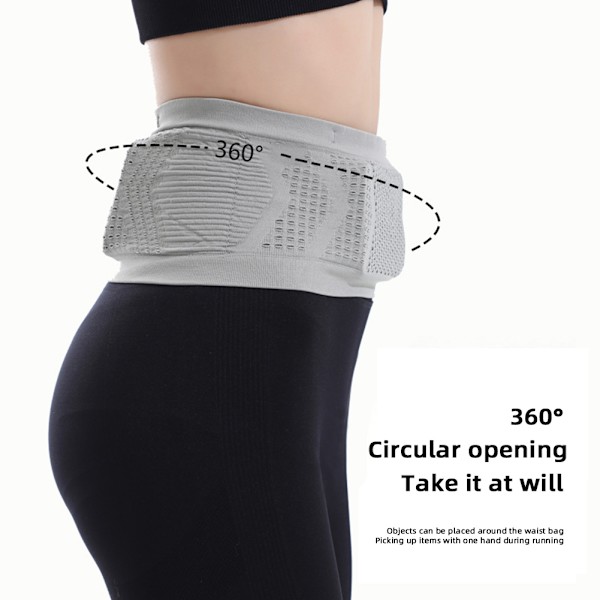 Multifunktionell stickad andningsbar dold midjeväska bärbar svettabsorberande paket för ridning fitness Grey M