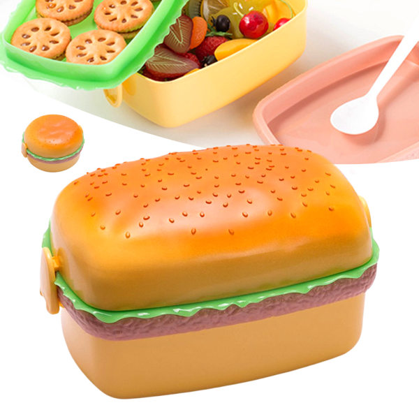 Lunchlåda Barn Pojkar Både runda och fyrkantiga former Lunch Rectangle Burger Lunch Box - With Spoon