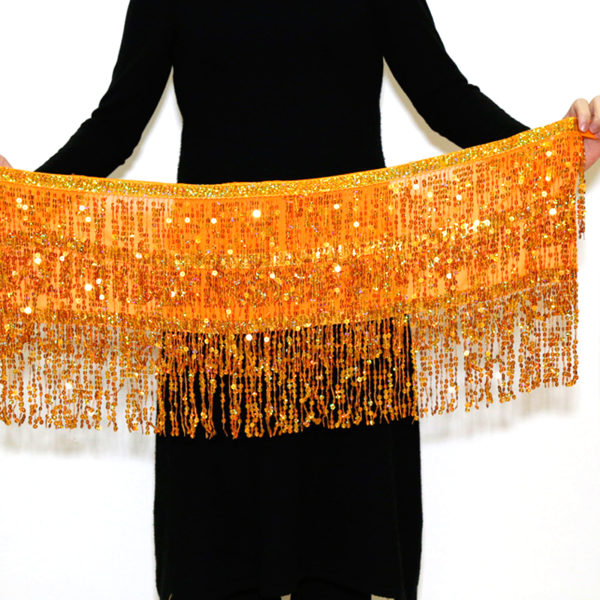 Dam Magdans Paljett Hip Scarf Boho Style Party Kostym För Dansfester Orange