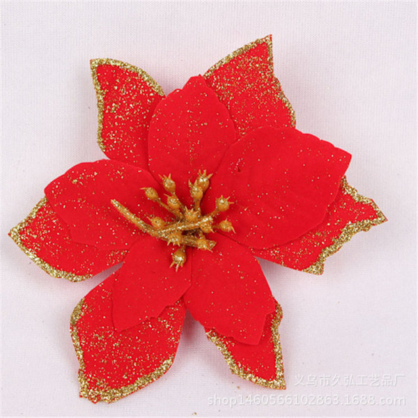 10st konstgjord julstjärna Blomma Jul Dekorativ Glitter Blomma Julgran Bröllopsdekoration Poinsettias 10pcs