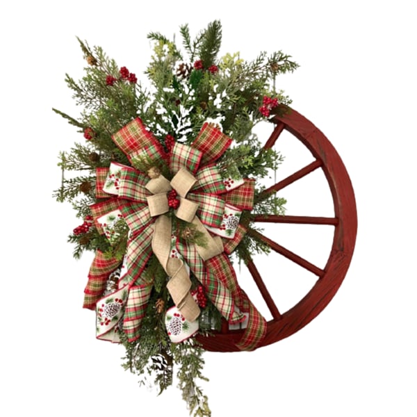 Vinter krans bondgård vagn hjul ytterdörr hängande prydnad jul hem restaurang dekoration A