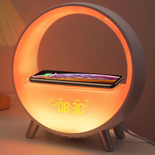LED Wake Up Light Färgglad väckarklocka Nattljus Solnedgångssimuleringslampa Bluetooth-kompatibel högtalare White