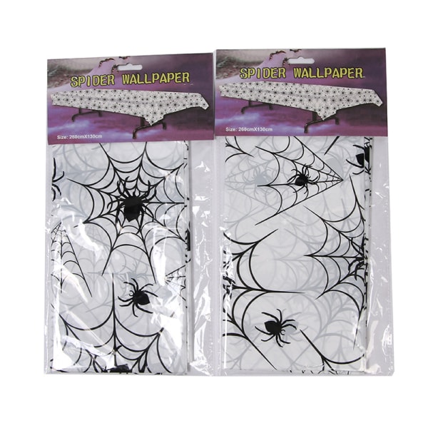 Halloween Spider Webs Tyg Bordsduk Vit Och Svart Bordsduk Spooky Look Halloween Dekor Rekvisita 260*130cm
