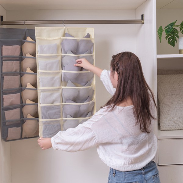 Dubbelsidigt hängande underkläder Organizer Hängkalsonger BH Strumpor Förvaringsväska Beige F