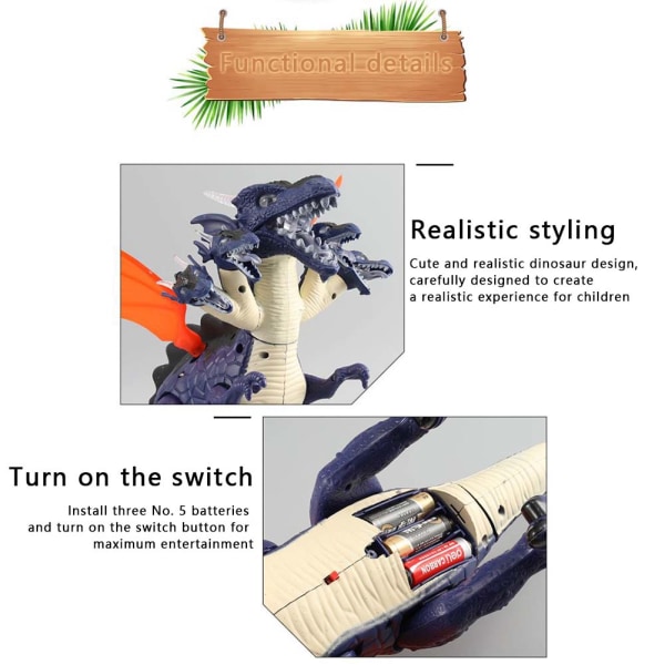 Utrikeshandel Varm elektriskt ljud och ljus Gå fem-huvud flygande drak leksak med lätt elektrisk dinosaurie leksak gränsöverskridande varm Red