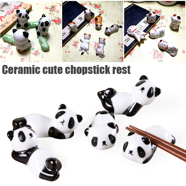 5/6/8 st Keramiska porslin Set Söta djur Ätpinnar Hållare Porslinsställ Bordsdekoration för skedgaffelborste 5 Bamboo Pandas