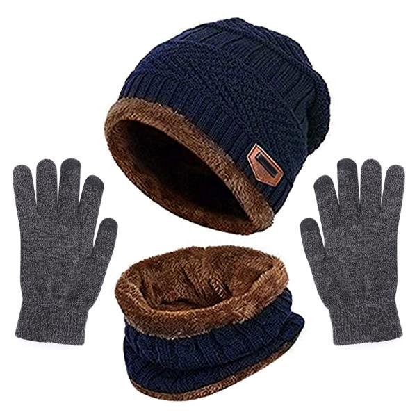 Vinter varm mössa Halsdukshandskar set Unisex vinter varm stickad mössa Halshandske för män kvinnor Black Three piece Suit