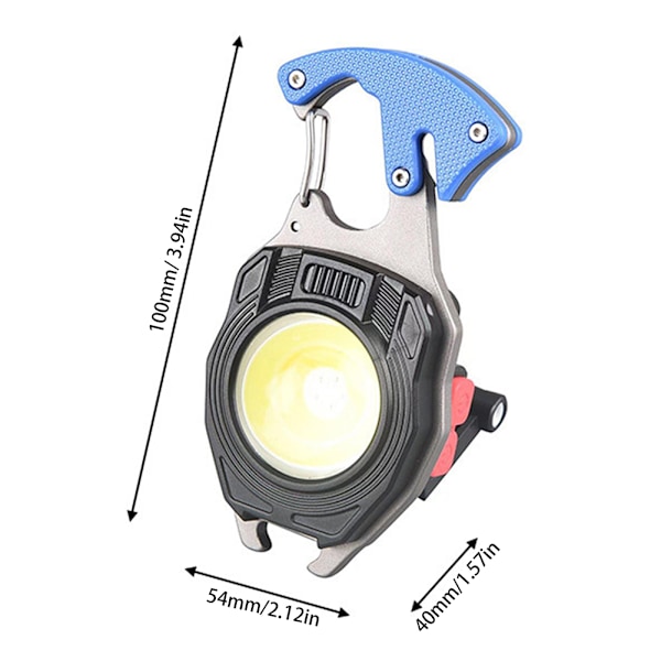Cobs Nøkkelringlys Multifunksjon Mini LED Lommelykt Nødlys med Flaskeåpner for Utendørs Vandring Blue