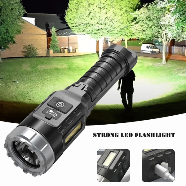 Hög ljus ficklampa med sidoljus Multifunktionell lättviktslampa för vandring Silver