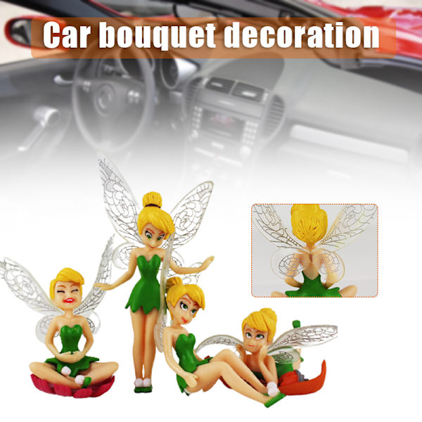 Miniatyr Flower Fairy Figurines Multipurpose Micro Landskapsdekoration Kreativa biltårta Desktop Ornament 4 Piece Set