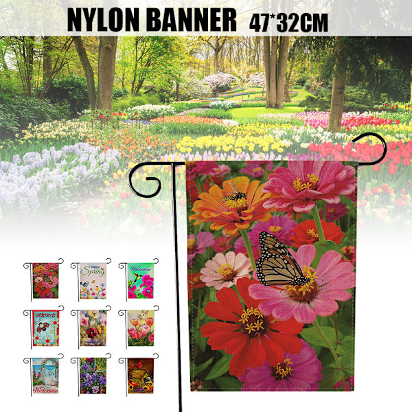 Blomsterträdgårdsflagga 12×18 tum liten vertikal dubbelsidig säsongsbetonad utomhusdekor för gårdsgård 2 47*32cm