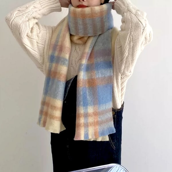 Rutigt mönster halsduk för student Fashionabla utskrift varm sjal för utomhus Caramel