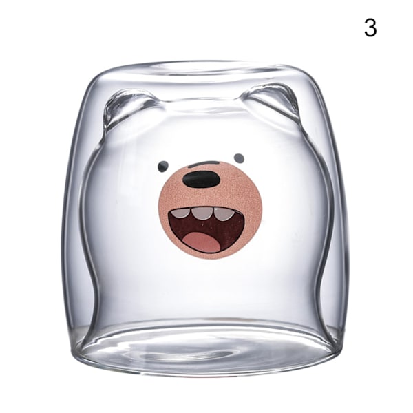Tecknad Bear Cup Dubbellager Transparent Glas Cups Kaffe Mugg Par Gåvor 3