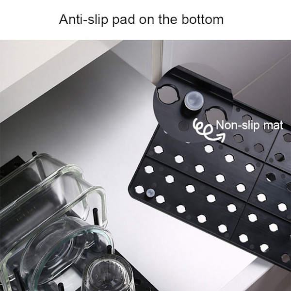 Diskställ Diskar Arrangör Justerbar Halkskydd Dränerande Pegboard med 12 Pinnar för Skåp Låda Kök