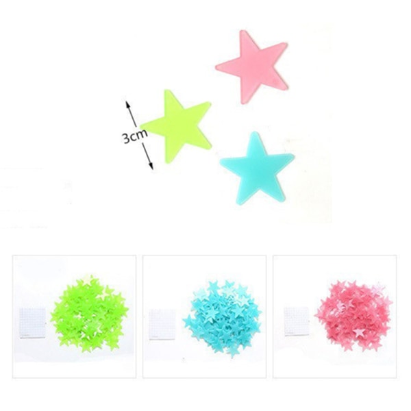 100 st Glow In The Dark Luminous Stars Färgglada väggdekaler Återvinning DIY Väggdekor för barn Flickor 3*3 cm Green