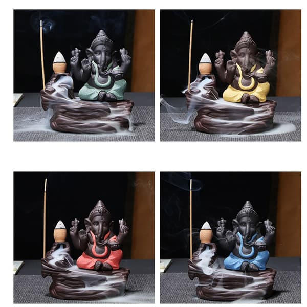 Creative Ganesha Rökelse Vattenfall Rökelse Hållare Desktop Ornament Backflow Vattenfall Dekor Aromaterapi Prydnadspresent Gold