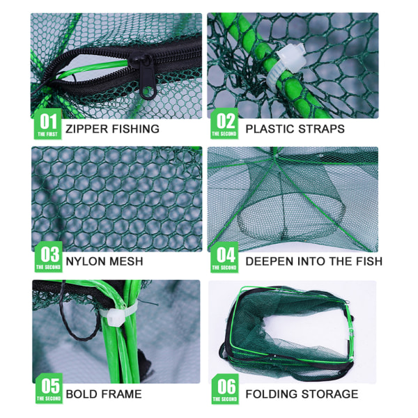 Hopfällbar fiskefälla automatisk nylon fiskenät räkfångst bärbar krabbfiskefälla Double 6