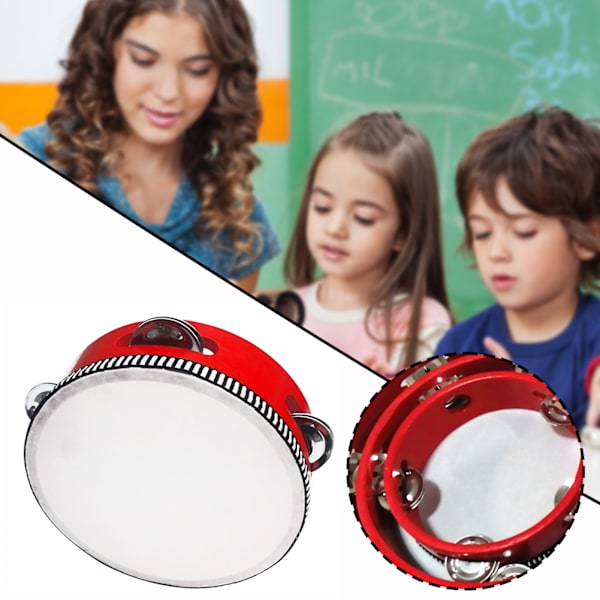 Barn gör musik Tamburin Hand Held Små Tamburiner Trummor Interaktivt Trä Musikaliskt Pedagogiskt Instrument Red 8 inch