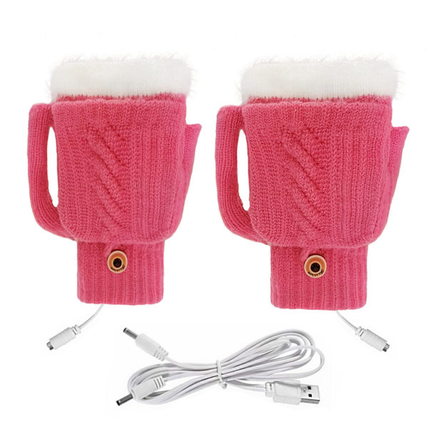 USB uppvärmda handskar för kallt väder Hög elastisk mjuk thermal för kvinnor män Pink