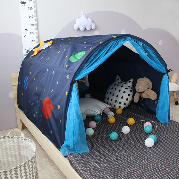 Barn lektält med myggnät hopfällbart spelhus inomhus Bärbar baldakin Säng Blue