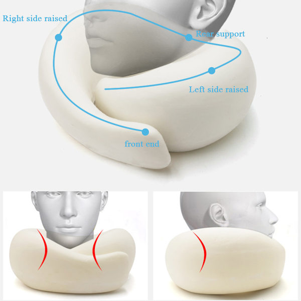 U-formad kudde med dubbla sidoögonmask Bekväm sömn-cervikal kudde för tupplur Sova Light Grey
