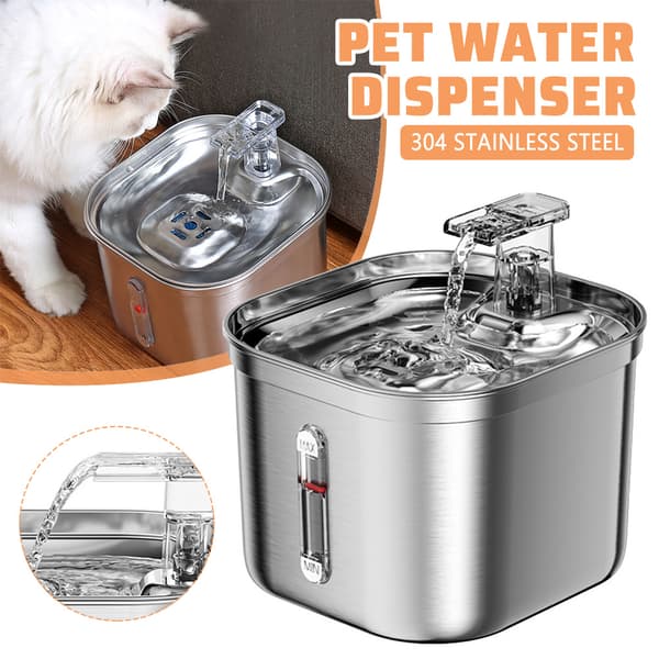 Rostfritt stål Cat Pet Water Fontän Läcksäker matningsvattenmatare för katthundar husdjur Basic Model