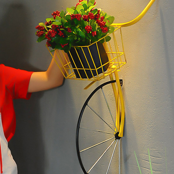 Retro cykeldekor med korg Väggmonterad design Hållbar Långvarig Lätt att använda för hemkaffe Gold