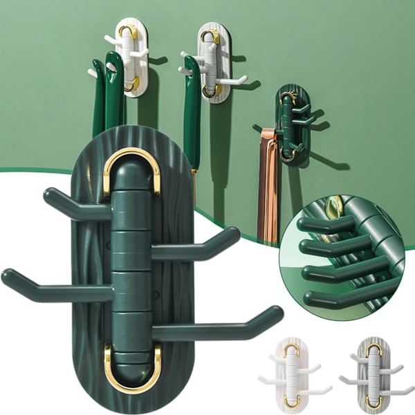 2st Roterande krokvägg Självhäftande krok Plast Ingen borrhatt Handduksnyckelkrok Dark Green 1 Box Of 2