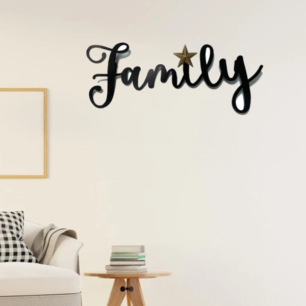 Familjens väggdekor metall ord hängande prydnad Dekorativ konst Entréskylt för hem veranda Black