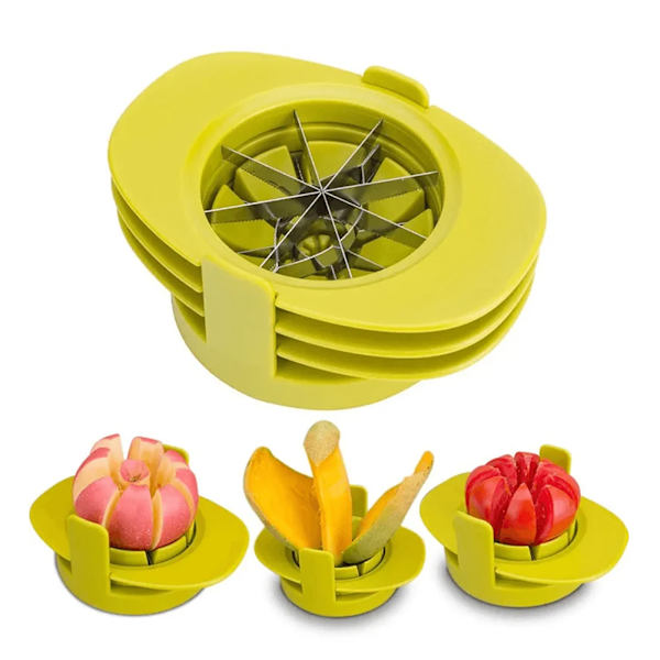 Frukt och grönsaksskärare Bärbar 3 i 1 Precision-Frukt Skärare Multifunktion Rostfritt Stål Frukt Skärare Green