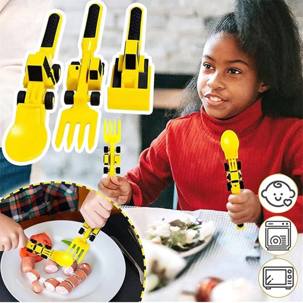 Kid Bulldozers Utseende Servis Multifunktionell Snygga Desserter Gafflar För Kök Engineering Vehicle Bundle