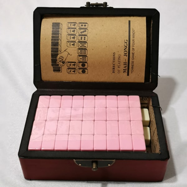 Mini Travel Fritid Mahjong Med Bärlåda Tankeövning Pusselspel för familjesammankomster Solid Color