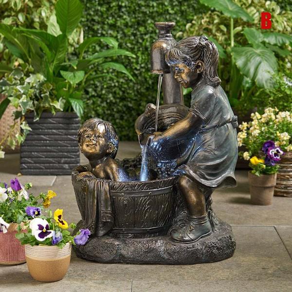 Inomhus/utomhus flicka och pojke staty harts trädgård skulptur gård konst dekoration A