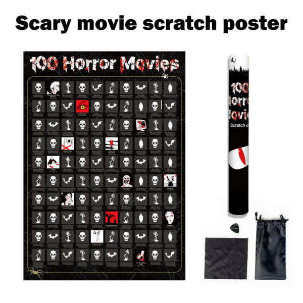 100 skräckfilmer Skrapa av affisch för Halloween måste se filmutmaningar Affischpresenter till filmfans
