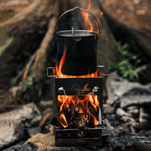 Vikbar Campingvedspis, Bärbar Utomhus BBQ-Spis för Utomhusaktiviteter Silver